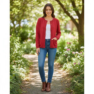 Women's White Stag Red Chenille Cardigan Sweater L